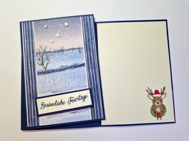 Weihnachtskarte - Winterlandschaft - Besinnliche Feiertage - Marineblau/Vanille pur